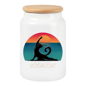Yoga Cat – Un design décontracté pour les fans de chats - Boîte à biscuits avec couvercle en bois - blanc - Devant