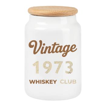 Vintage 1973 – Whiskey Club Retro Geburtsjahr - Keksdose mit Holzdeckel - Weiß - Vorne