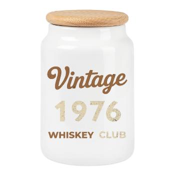 Vintage 1976 – Whiskey Club Retro Birth Year - Cookie Jar with Wooden Lid - white - Front
