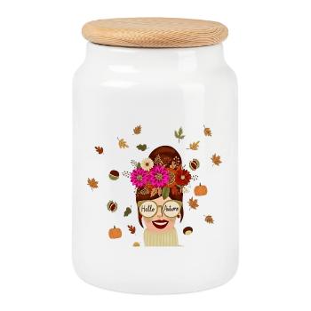 Autumn Bloom Headband Portrait - Cookie Jar with Wooden Lid - white - Front