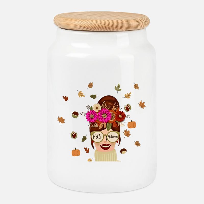 Herbstblüte Stirnband Porträt - Keksdose mit Holzdeckel - Weiß
