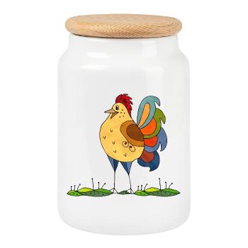 Rooster - Cookie Jar with Wooden Lid - white - Front