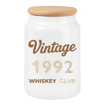 Vintage 1992 – Whiskey Club Retro Birth Year - Cookie Jar with Wooden Lid - white - Front