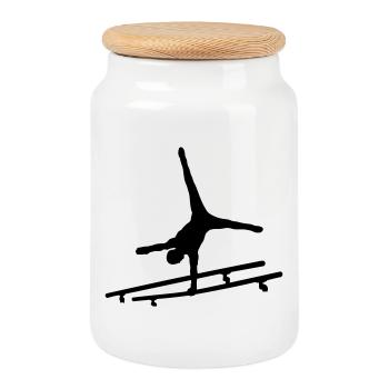 Gymnastics - Cookie Jar with Wooden Lid - white - Front