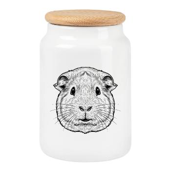 guinea pig - Cookie Jar with Wooden Lid - white - Front