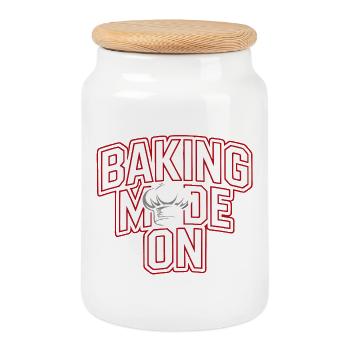 Backen Modus An - Kochhut Design - Keksdose mit Holzdeckel - Weiß - Vorne