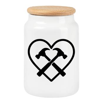 Cross Hammers Heart Handyman Craftsman Tools - Cookie Jar with Wooden Lid - white - Front