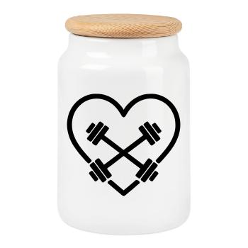Haltérophilie, Cœur, Fitness, Gymnase, Force - Boîte à biscuits avec couvercle en bois - blanc - Devant