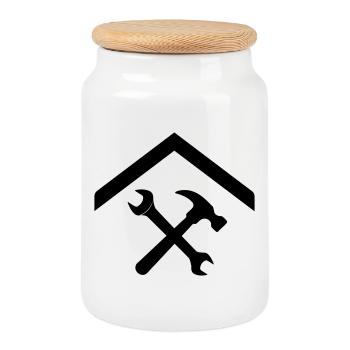 Artisan de concierge – Clé à marteau - Boîte à biscuits avec couvercle en bois - blanc - Devant
