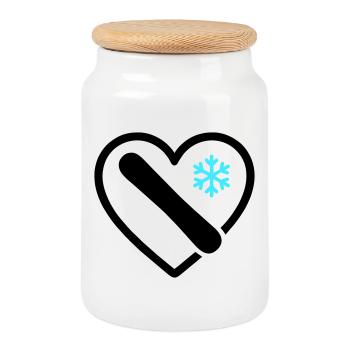 Snowboard Coeur Montagne Neige Hiver - Boîte à biscuits avec couvercle en bois - blanc - Devant
