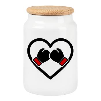 Boxing Heart Gloves Sport Passion - Cookie Jar with Wooden Lid - white - Front
