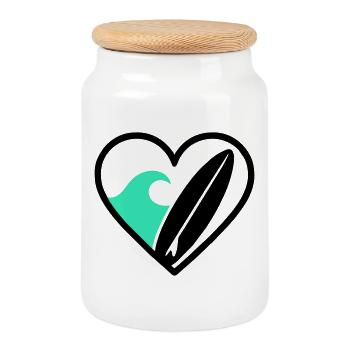 Surf coeur Wave Board Mer Eté - Boîte à biscuits avec couvercle en bois - blanc - Devant