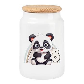 8ème anniversaire Panda Ours Arc-en-ciel Mignon Mignon - Boîte à biscuits avec couvercle en bois - blanc - Devant