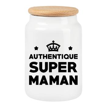 Authentique Super Maman - Fête des Mères - Boîte à biscuits avec couvercle en bois - blanc - Devant