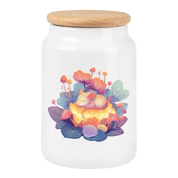 Sleepy mouse in the honey forest - Cookie Jar with Wooden Lid - white - Front