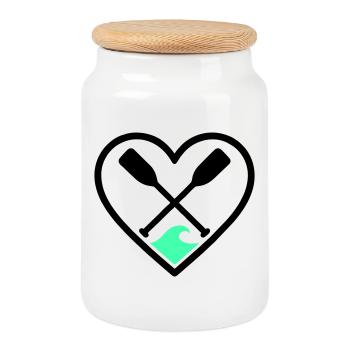 Canoe Kayak Heart Paddles Wave Sport Nature - Cookie Jar with Wooden Lid - white - Front