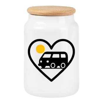 Vanlife Heart Van Travel Road Adventure - Cookie Jar with Wooden Lid - white - Front