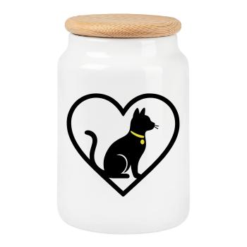 Cat Heart Silhouette Cute Pet Lover - Cookie Jar with Wooden Lid - white - Front