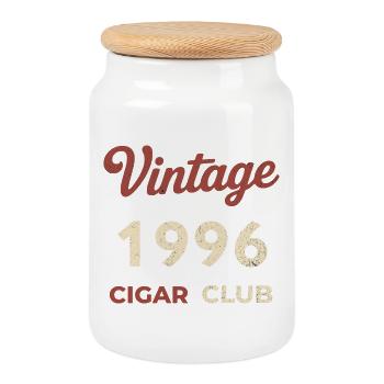 Vintage 1996 Cigar Club Retro Birth Year Gift - Cookie Jar with Wooden Lid - white - Front