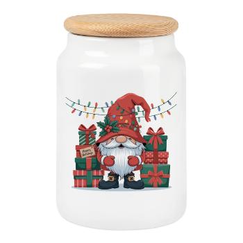 Weihnachten Wichtel Gnome - Keksdose mit Holzdeckel - Weiß - Vorne