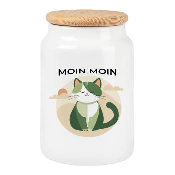 Moin moin - Katze mit Norddeutscher Begrüßung - Keksdose mit Holzdeckel - Weiß - Vorne
