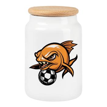 Piranha avec boule - Boîte à biscuits avec couvercle en bois - blanc - Devant