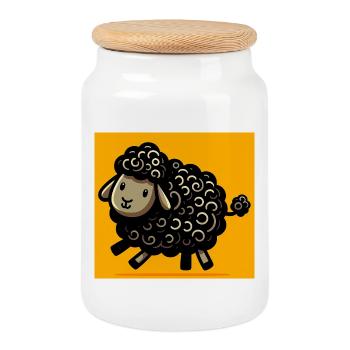 Mouton noir - Boîte à biscuits avec couvercle en bois - blanc - Devant