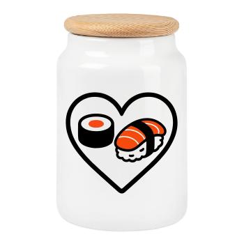Sushi Heart Maki Salmon Japan Food Lover - Cookie Jar with Wooden Lid - white - Front