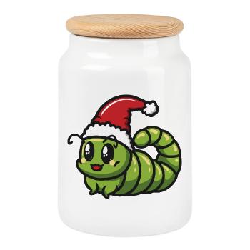 Wurm Weihnachten - Keksdose mit Holzdeckel - Weiß - Vorne