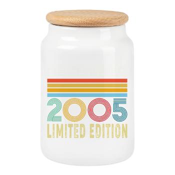 20 Year 20th Anniversary Gift Born December 2005 - Cookie Jar with Wooden Lid - white - Front
