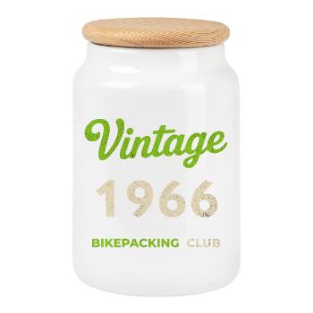 Millésime 1966 – Bikepacking Club Rétro Année de naissance - Boîte à biscuits avec couvercle en bois - blanc - Devant