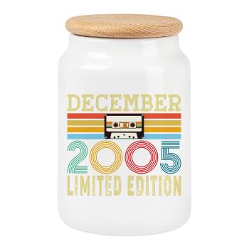 Born December 2005 20 Year Old 20th Anniversary Gift - Cookie Jar with Wooden Lid - white - Front