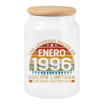 Born In January 1996 Vintage 30 Years Birthday - Cookie Jar with Wooden Lid - white - Front