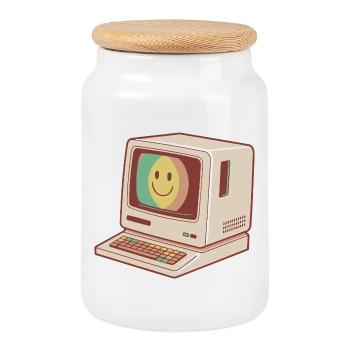 Retro Computer Smile Pastellgrün Gelb Rot - Keksdose mit Holzdeckel - Weiß - Vorne