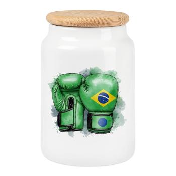 Boxe Brésil Gants de boxe Brésil - Boîte à biscuits avec couvercle en bois - blanc - Devant