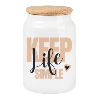 Keep Life Simple Lettering - Cookie Jar with Wooden Lid - white - Front