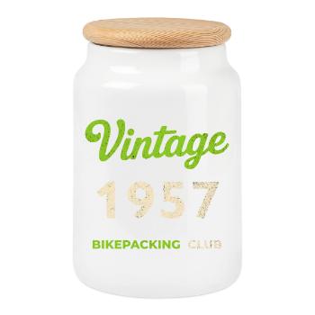 Millésime 1957 – Bikepacking Club Rétro Année de naissance - Boîte à biscuits avec couvercle en bois - blanc - Devant