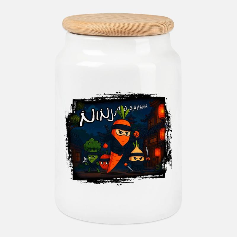 Carrot Ninja - Keksdose mit Holzdeckel - Weiß