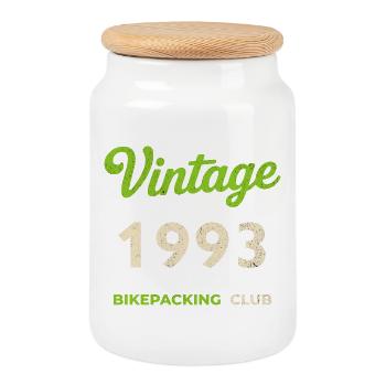Millésime 1993 – Année de naissance rétro du Bikepacking Club - Boîte à biscuits avec couvercle en bois - blanc - Devant