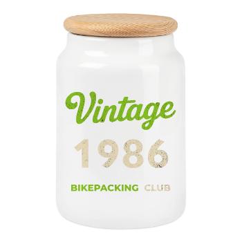 Vintage 1986 – Année de naissance rétro du Bikepacking Club - Boîte à biscuits avec couvercle en bois - blanc - Devant