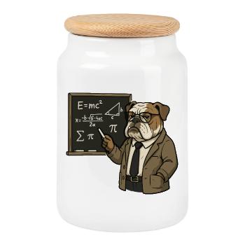 Bulldog Mathematiklehrer bei Chalkboard Classroom Art - Keksdose mit Holzdeckel - Weiß - Vorne