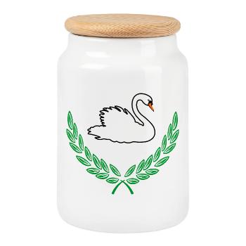 Cygne en couronne de laurier vert - Boîte à biscuits avec couvercle en bois - blanc - Devant