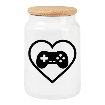 Heart Retrogaming – Vintage Controller Design - Cookie Jar with Wooden Lid - white - Front