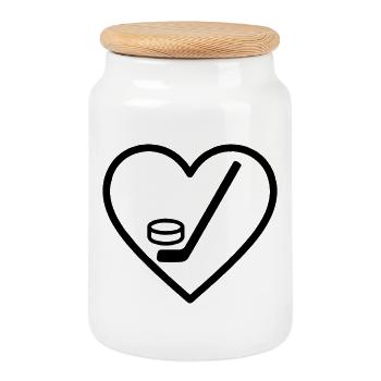 Hockey sur le cœur – Amateur de sport - Boîte à biscuits avec couvercle en bois - blanc - Devant
