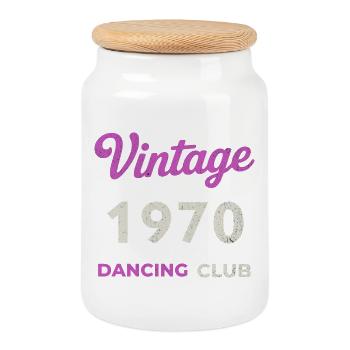 Vintage 1970 – Dancing Club Retro Birth Year - Cookie Jar with Wooden Lid - white - Front