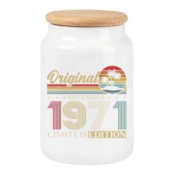 54e anniversaire Original décembre Né en 1971 - Boîte à biscuits avec couvercle en bois - blanc - Devant