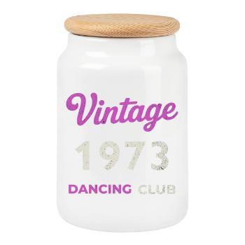 Vintage 1973 – Dancing Club Retro Geburtsjahr - Keksdose mit Holzdeckel - Weiß - Vorne