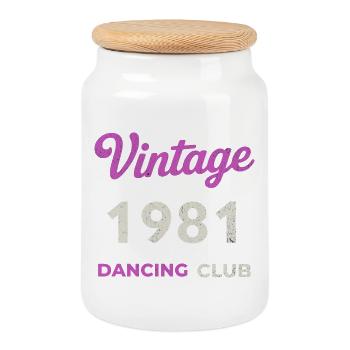 Vintage 1981 – Dancing Club Retro Geburtsjahr - Keksdose mit Holzdeckel - Weiß - Vorne