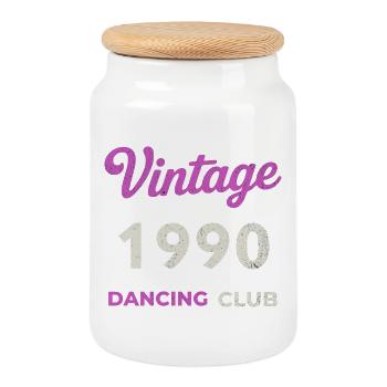 Vintage 1990 – Dancing Club Retro Birth Year - Cookie Jar with Wooden Lid - white - Front