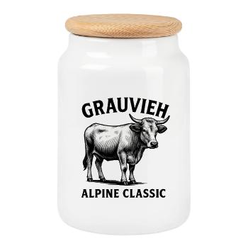 Grauvieh Alpine Classic Kuh Shirt - Keksdose mit Holzdeckel - Weiß - Vorne